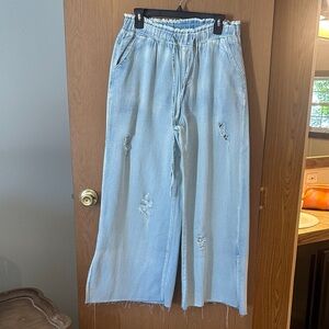 POL Light Blue Wide-Leg Distressed Jeans